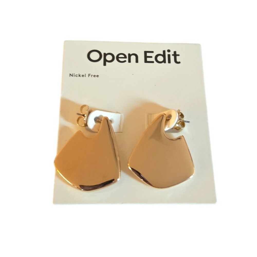 Nordstrom Open Edit Nickel Free Gold Tone Geometric Cutout Stud Earrings NEW